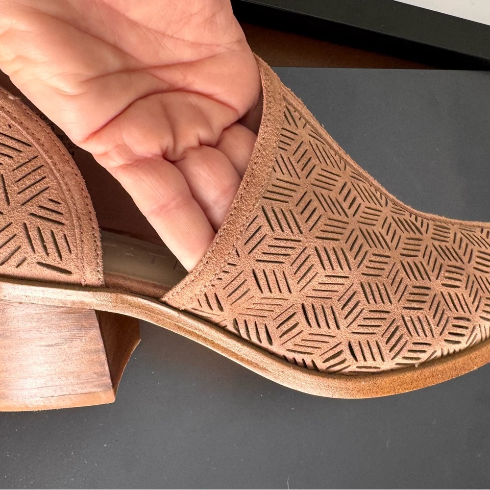 1. State Tan Mules with Geometric Cutouts